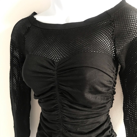 NWOT Black Ruched Netted Long Sleeve Winter Top - Picture 3 of 14